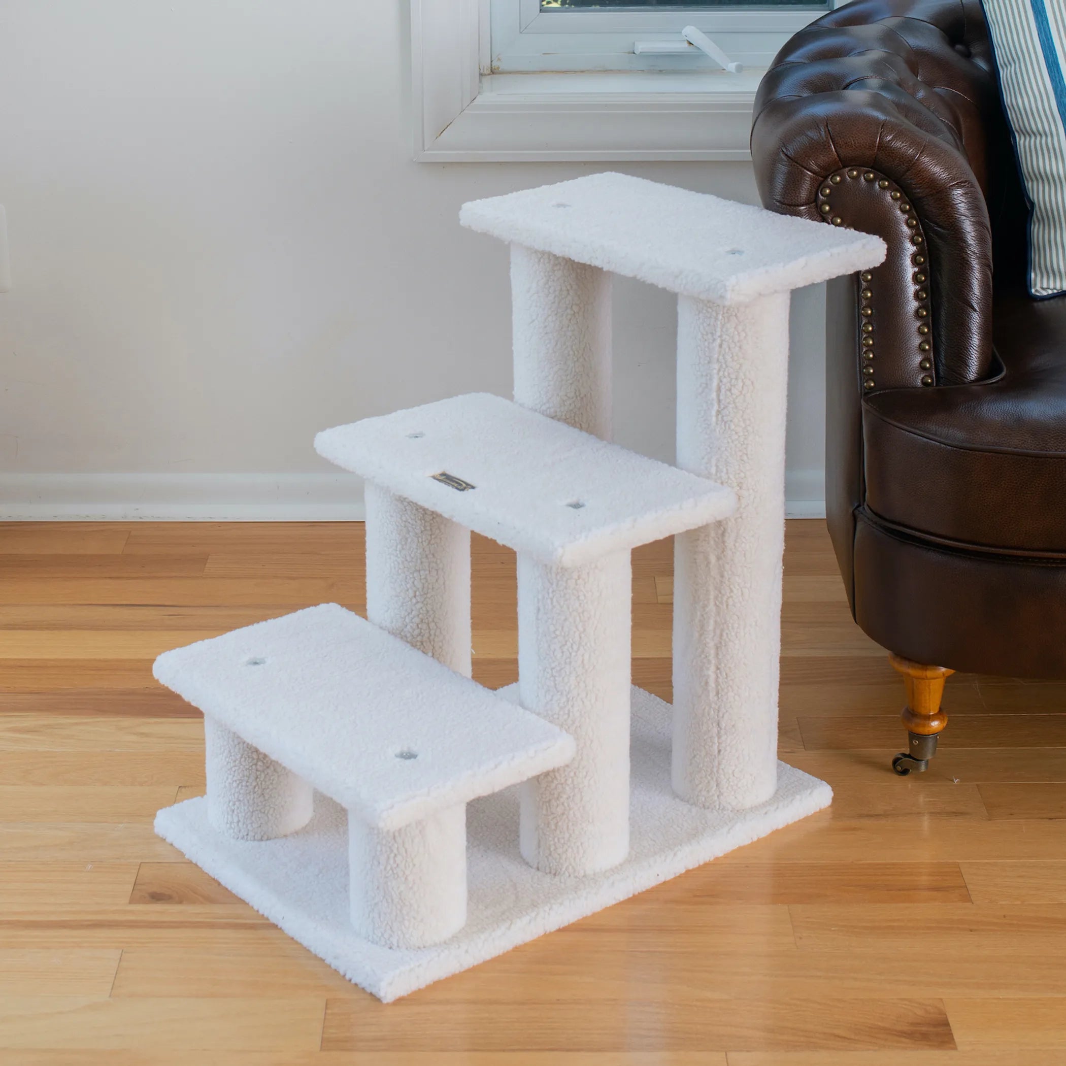 Real Wood 3-Step Pet Stairs - in use